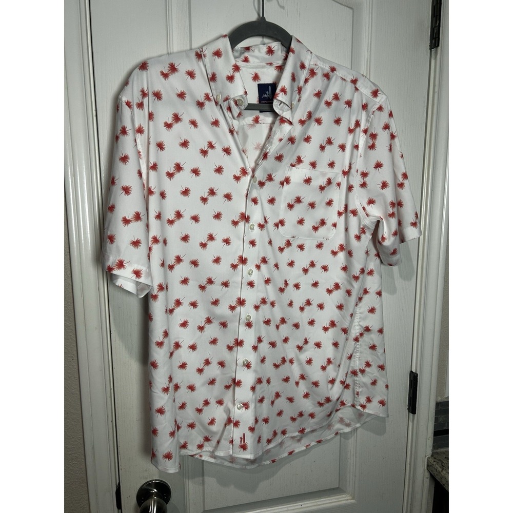 Johnnie-O Prep-Formance JEB Hawaiian Plume-Fan White Button-up S/S Shirt SZ L